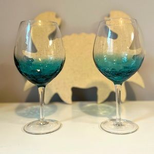 Pier 1 Crackle Clear Red Wine Glass Set of 2